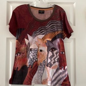 Laurel Burch, women's “Morrocan Mares” horse short sleeve shirt size large